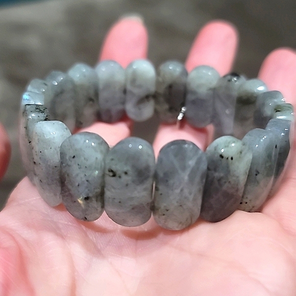 Malagasy Labradorite ✦ Beaded Stretch Bracelet ✦ Sterling Silver 225.00 CTW - Picture 1 of 12